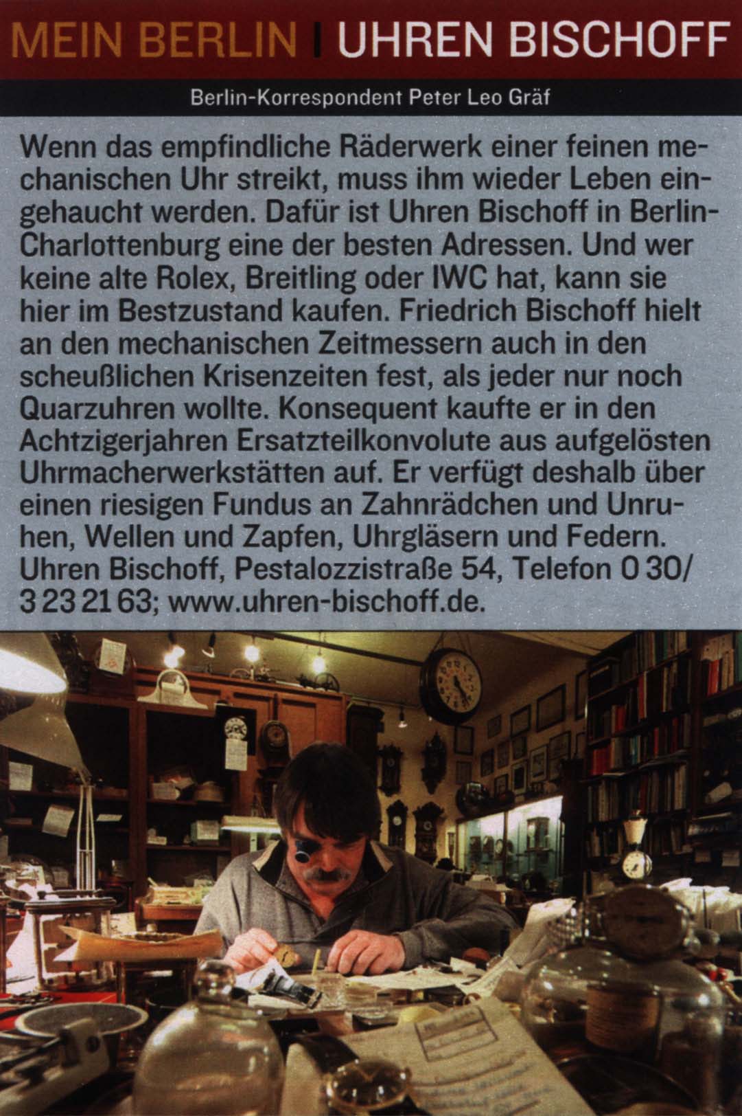 Mein Berlin - Uhren Bischoff, Wirtschaftswoche, Autor: Peter Leo Gräf, 15.01.2004